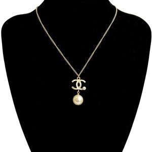 CHANEL Gold Pearl Logo Necklace